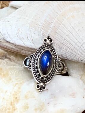 Victorian Style Blue Moonstone Sterling Silver Ring